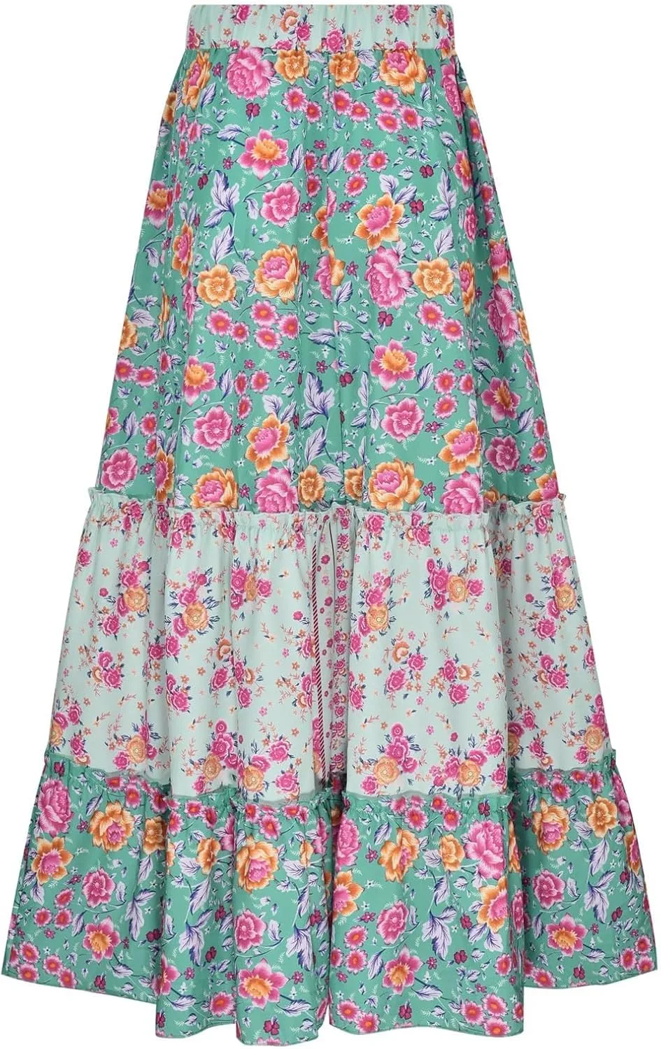 Women's Summer Boho Floral Maxi Skirt Flowy Casual Spring Bohemian Elastic Waist Beach Vacation Long Skirt