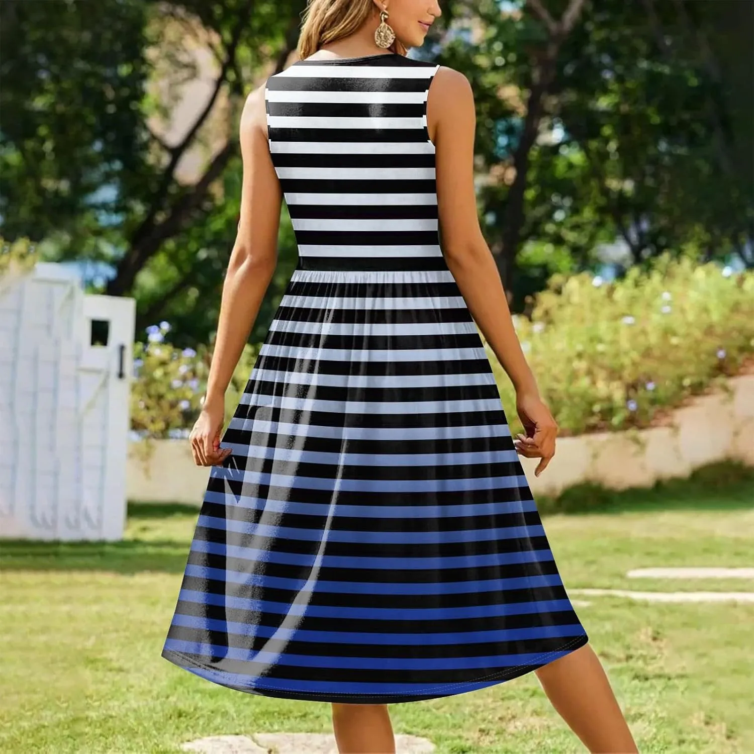 Womens Summer Dresses Flowy A-Line Sundresses Beach Floral Sleeveless Mid Dress Casual Tshirt Tank Dresses with Pockets