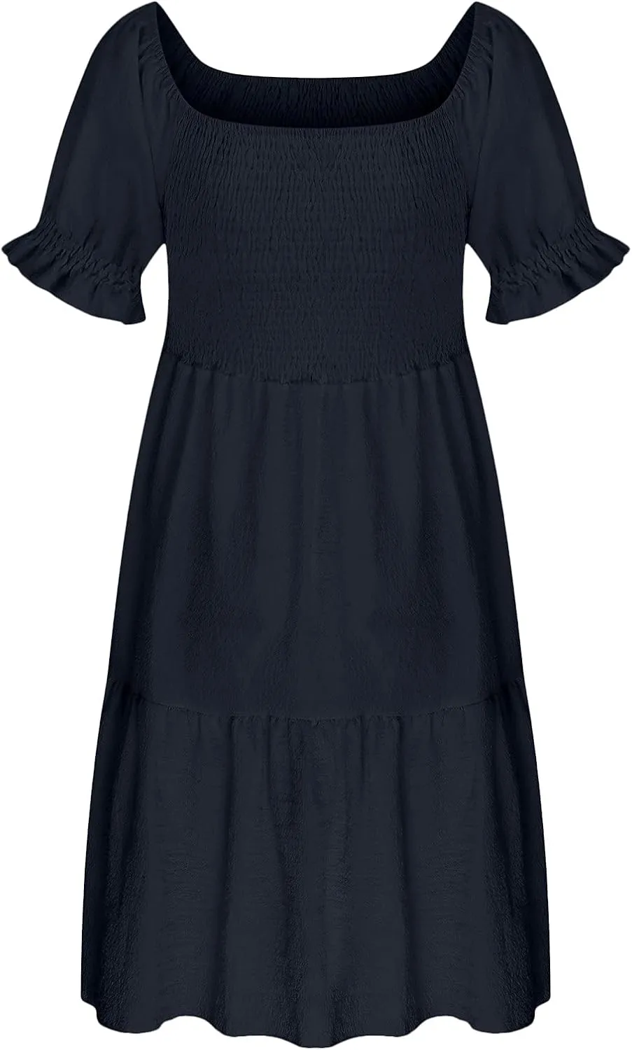 Womens Summer Mini Dress Smocked Off Shoulder Short Sleeve Tiered Ruffle Hem Flowy Swing Sundress Beach Party Dresses