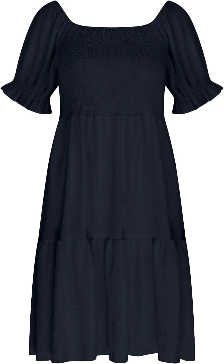Womens Summer Mini Dress Smocked Off Shoulder Short Sleeve Tiered Ruffle Hem Flowy Swing Sundress Beach Party Dresses