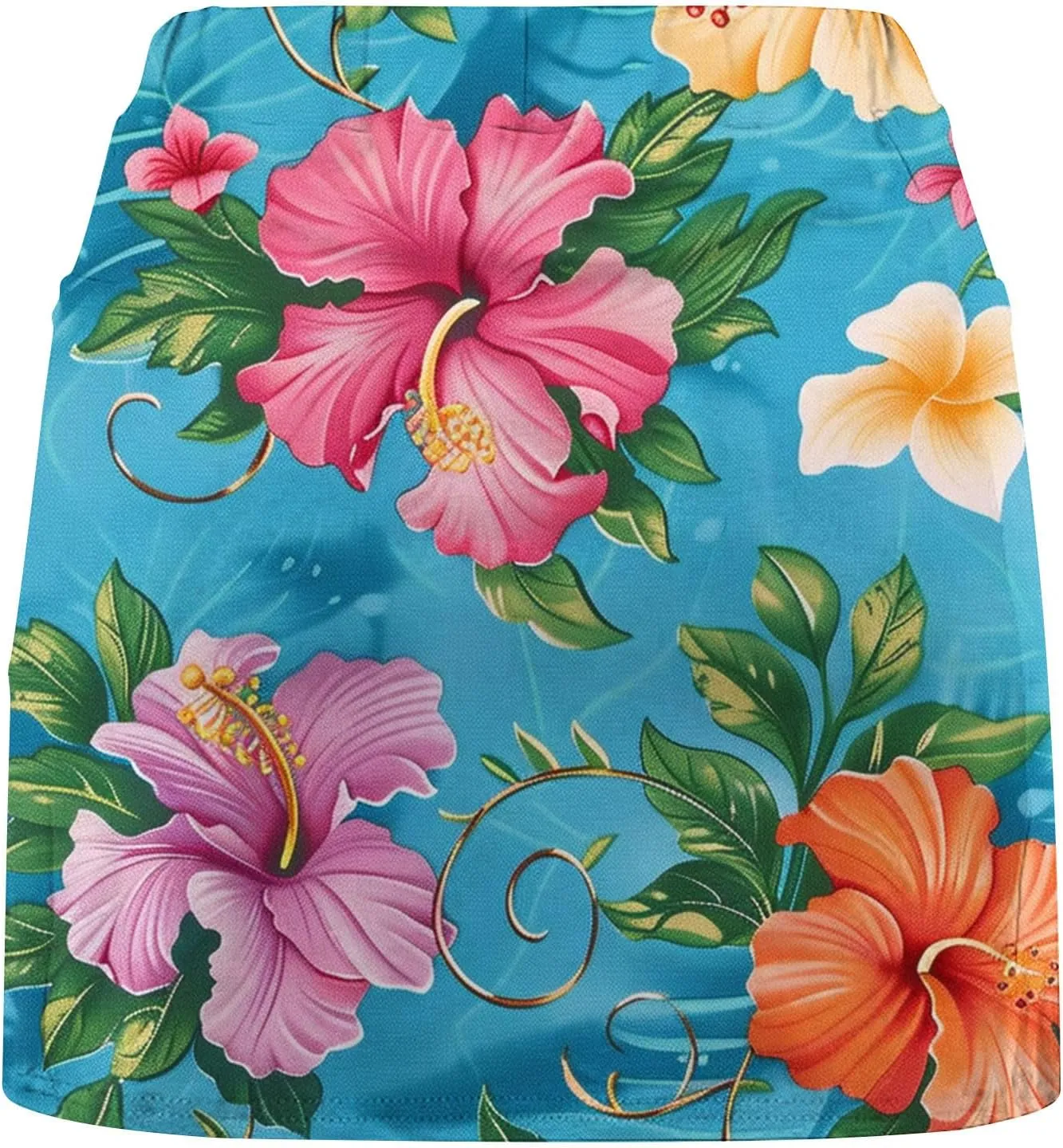 Womens Summer Tennis Skirts with Shorts Workout Golf Athletic Skirts Hawaiian Vacation Floral Print High Waist Skorts