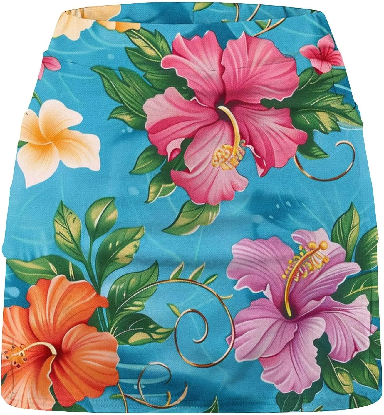 Womens Summer Tennis Skirts with Shorts Workout Golf Athletic Skirts Hawaiian Vacation Floral Print High Waist Skorts