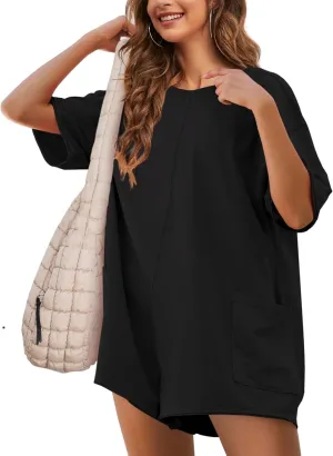 Womens T Shirt Romper Hot Shot Tee Romper for Summer Casual Short Sleeve Oversized Athletic Workout Outfits