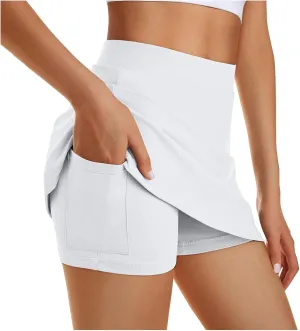 Women's Tennis Skirts with Pockets Shorts Underneath High Waist Workout Skorts Casual Layered Skinny Golf Skirts