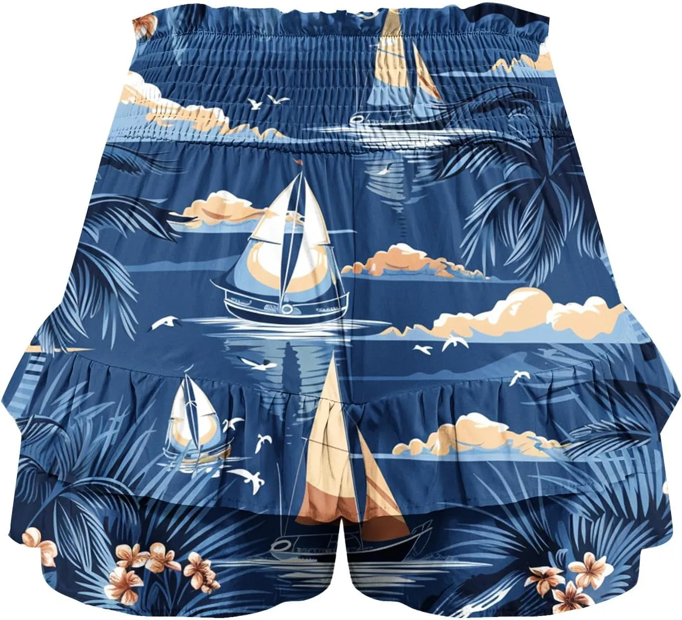 Womens Tie Dye Ruffle Mini Skirt High Waist Elastic Layered Summer Skort Shorts Casual Beach Skirt Inner Liner Shorts