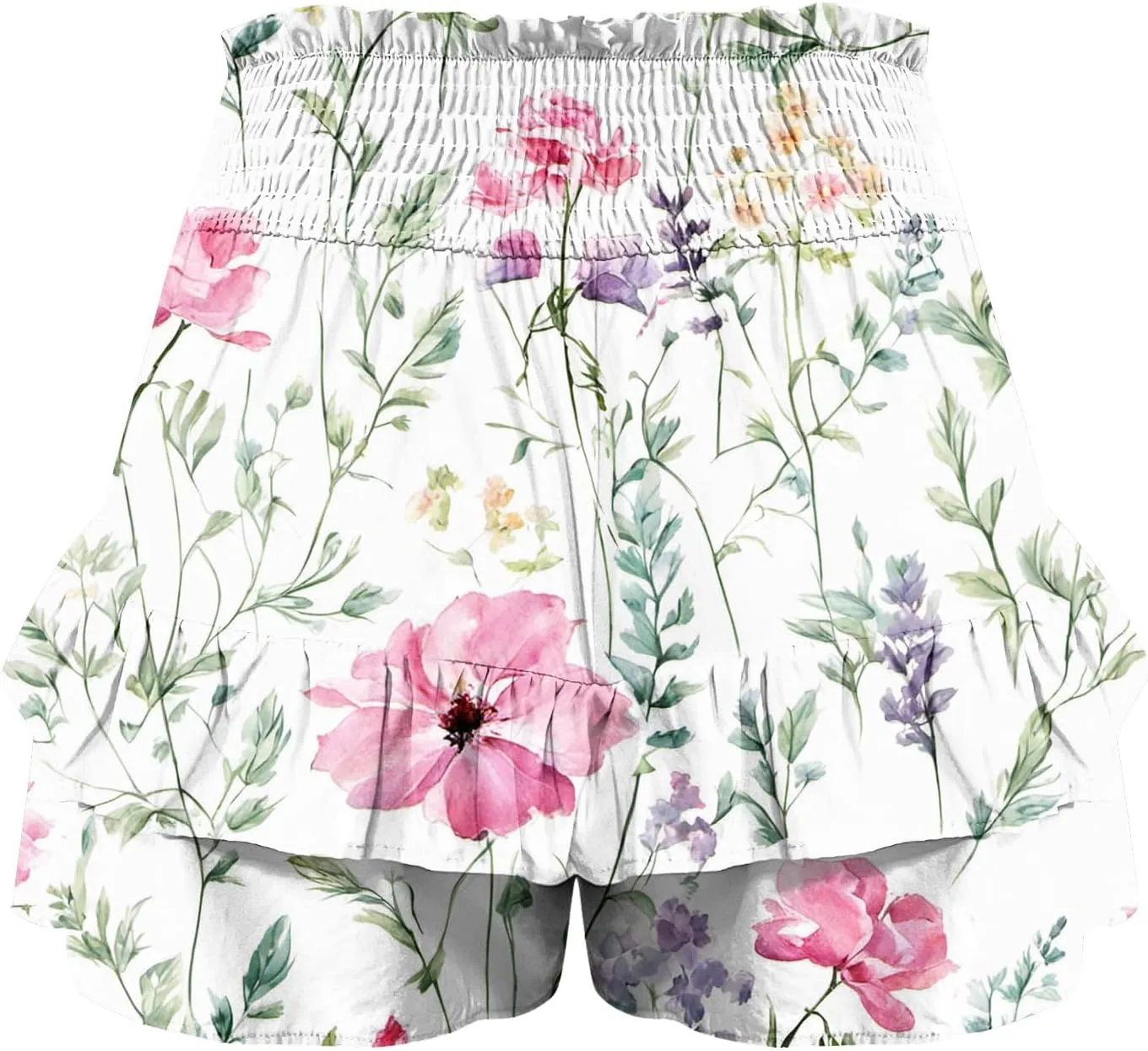 Womens Tie Dye Ruffle Mini Skirt High Waist Elastic Layered Summer Skort Shorts Casual Beach Skirt Inner Liner Shorts