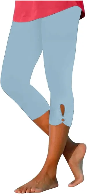 Womens Tummy Control High Waisted Leggings Summer Stretch Athletic Capri Causal Yoga Causal Shorts Pants
