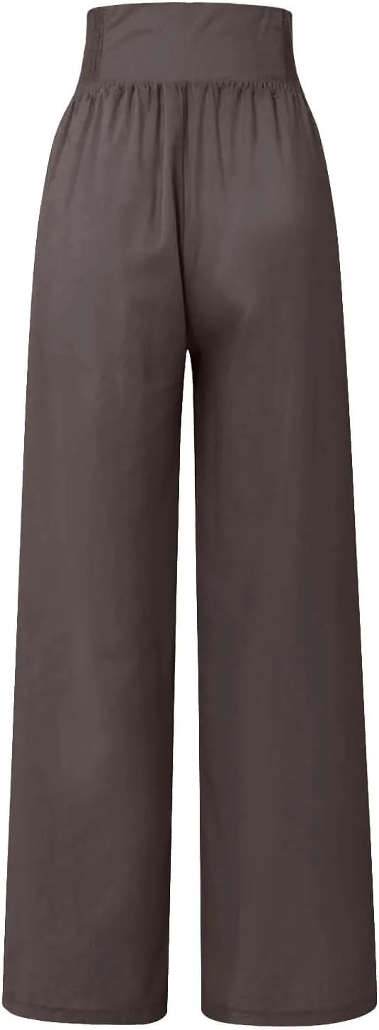 Women's Wide-Leg Cotton and Linen Loose Trousers Summer Boho Palazzo Pants Daily Casual Lounge Beach Travel Pant