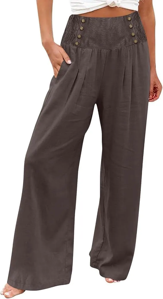 Women's Wide-Leg Cotton and Linen Loose Trousers Summer Boho Palazzo Pants Daily Casual Lounge Beach Travel Pant
