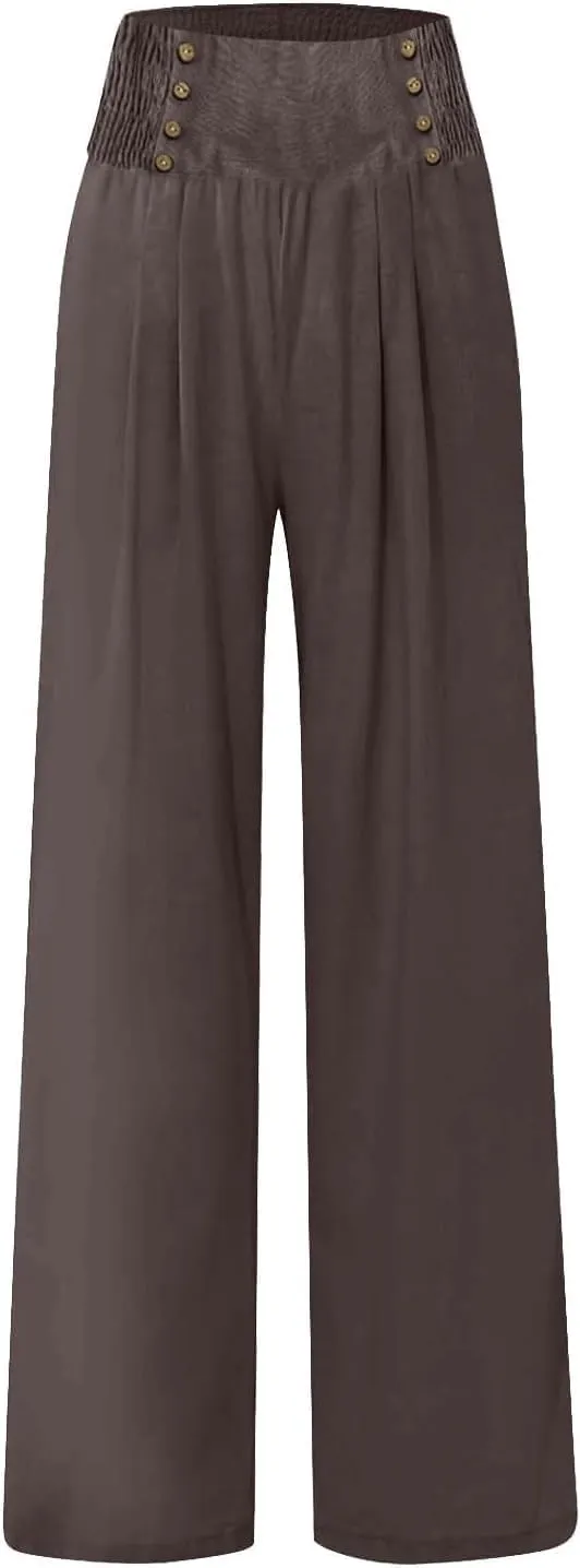 Women's Wide-Leg Cotton and Linen Loose Trousers Summer Boho Palazzo Pants Daily Casual Lounge Beach Travel Pant
