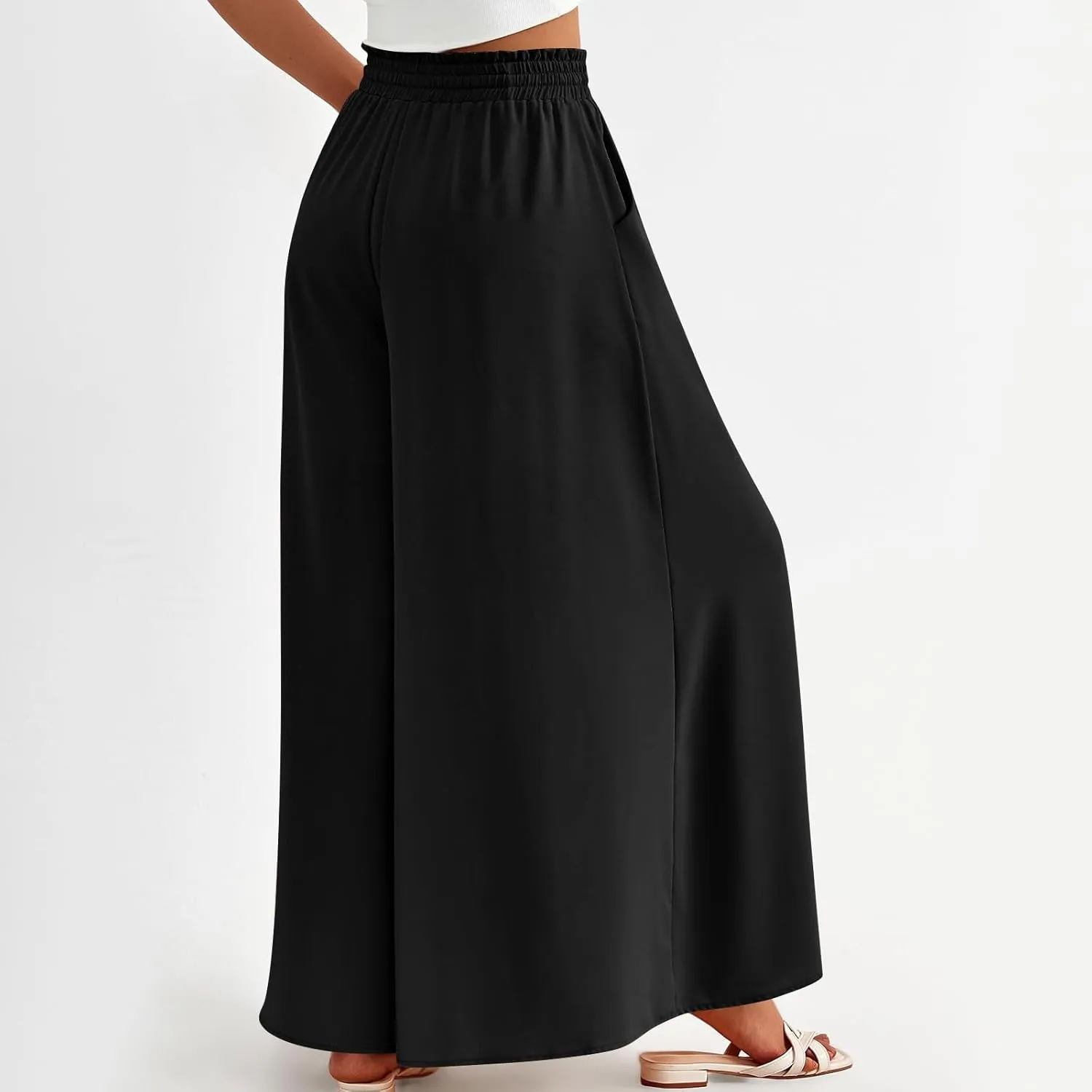 Womens Wide Leg Long Palazzo Pants High Waist Solid Flowy Lounge Pant Beach Vacation Trousers with Pocket