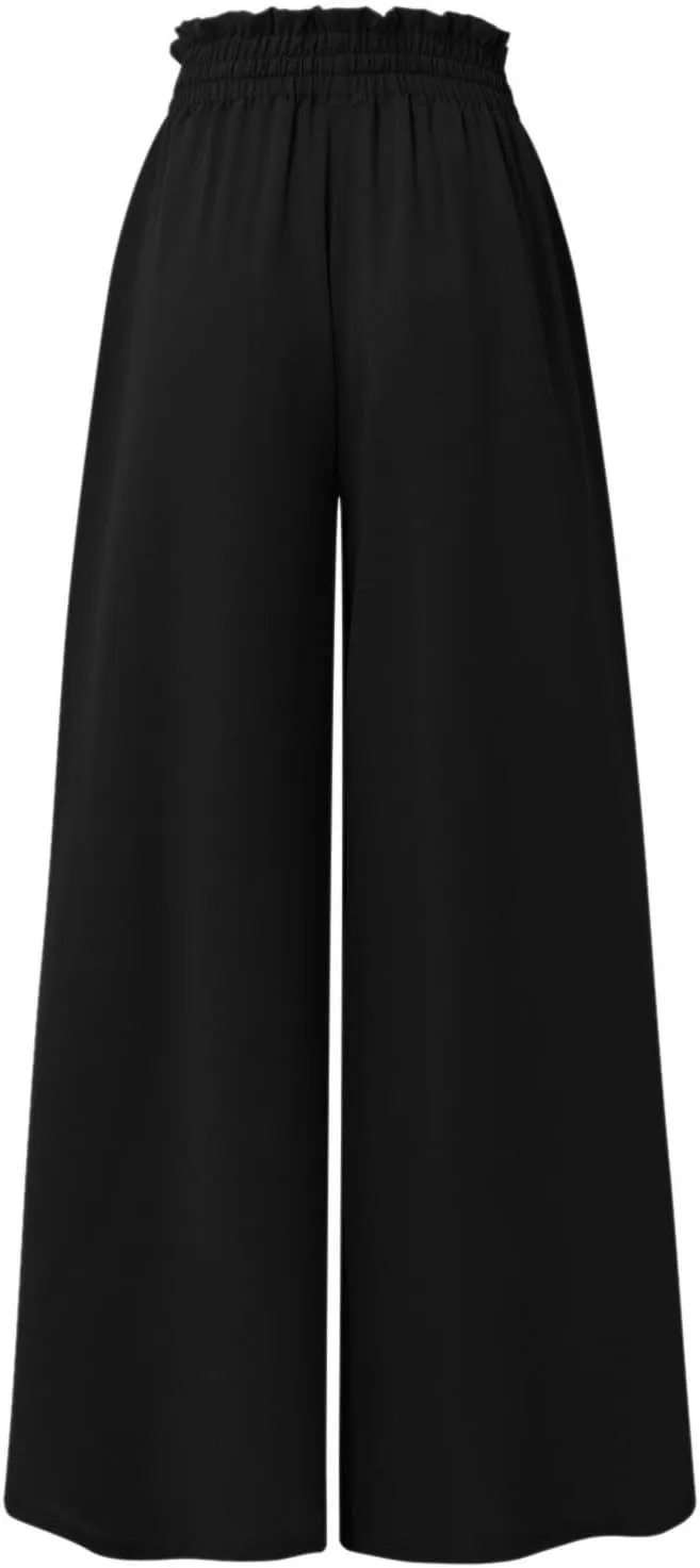 Womens Wide Leg Long Palazzo Pants High Waist Solid Flowy Lounge Pant Beach Vacation Trousers with Pocket