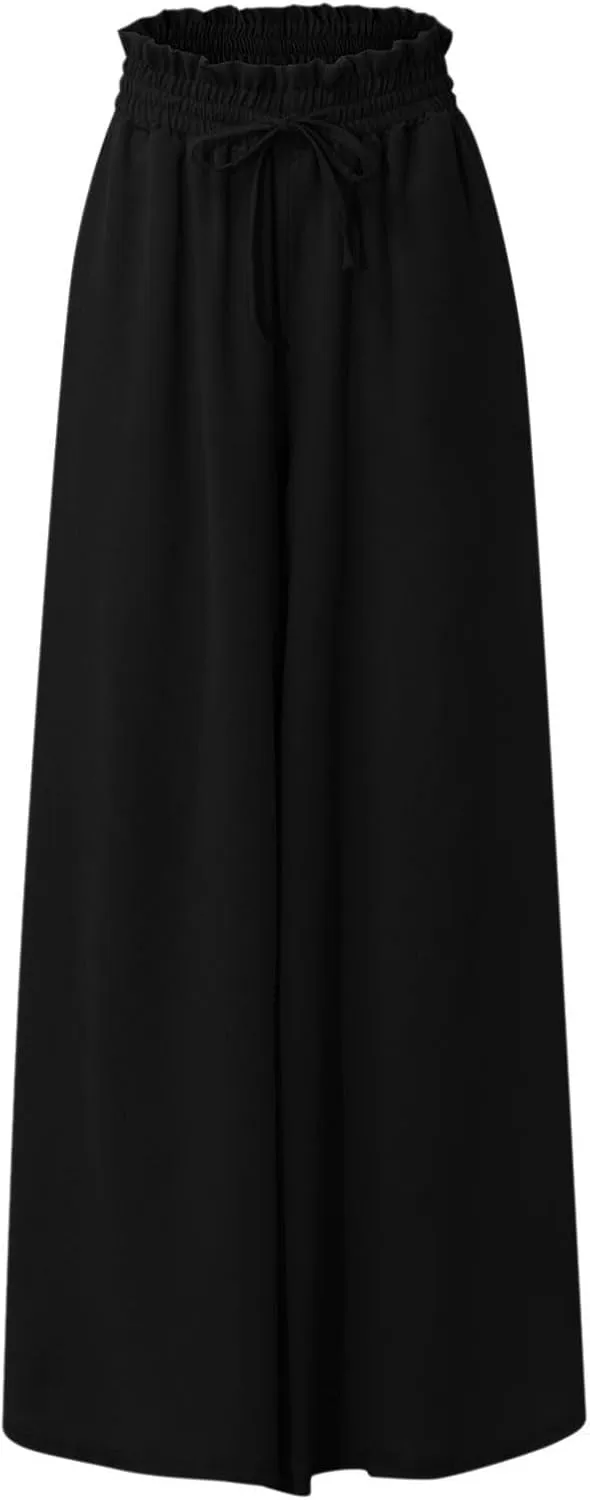 Womens Wide Leg Long Palazzo Pants High Waist Solid Flowy Lounge Pant Beach Vacation Trousers with Pocket