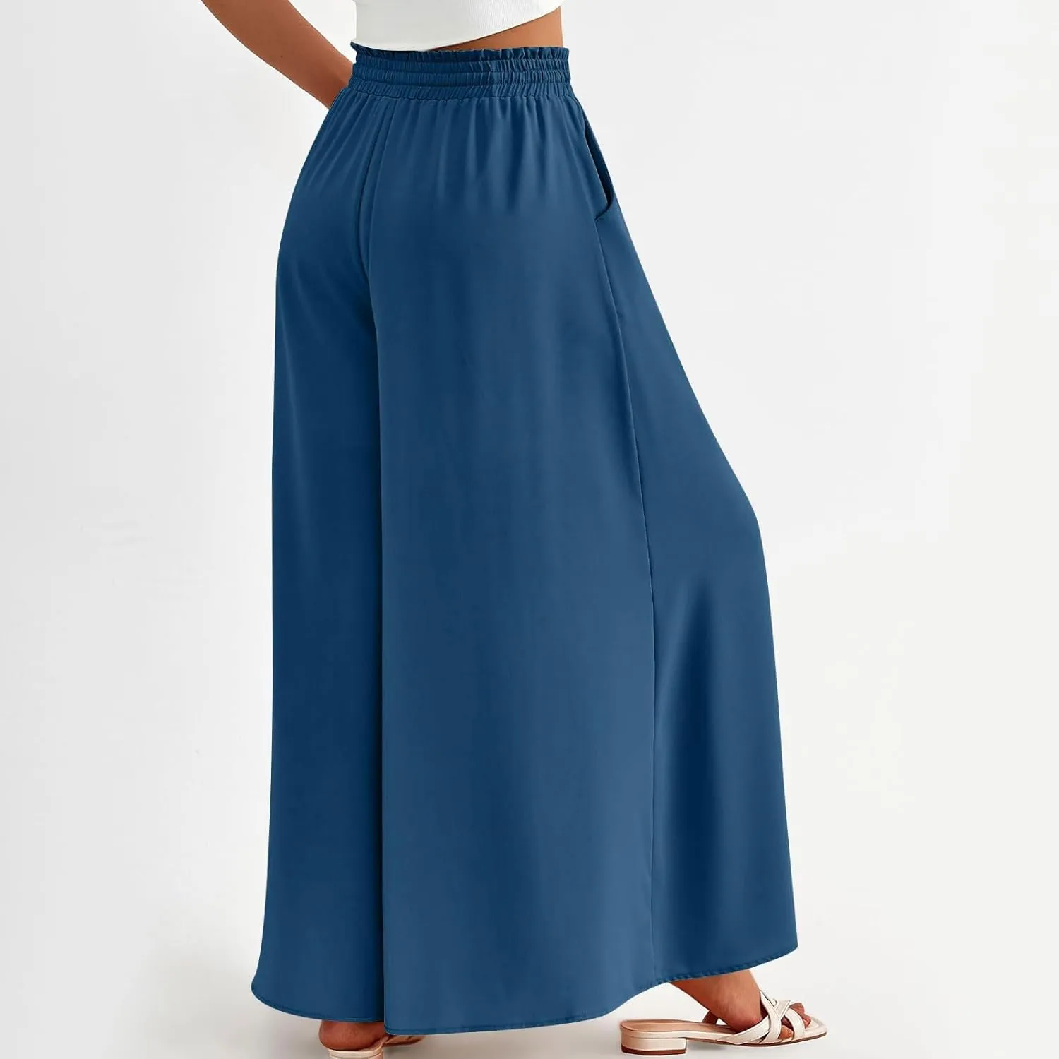 Womens Wide Leg Long Palazzo Pants High Waist Solid Flowy Lounge Pant Beach Vacation Trousers with Pocket