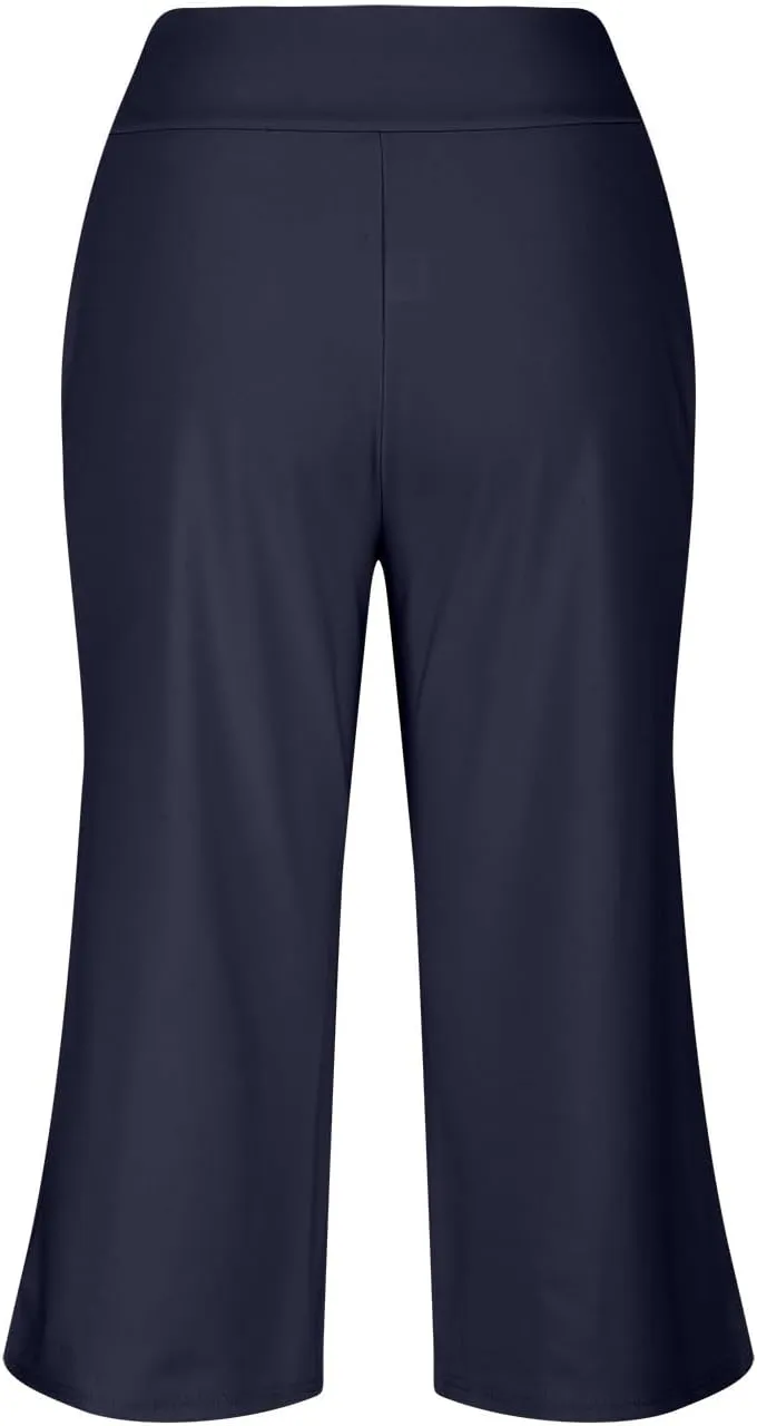 Women's Yoga Capris Pants | High Waist Leggings Crop Straight Leg Athletic Exercise Workout Shorts