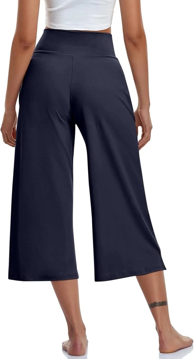 Women's Yoga Capris Pants | High Waist Leggings Crop Straight Leg Athletic Exercise Workout Shorts