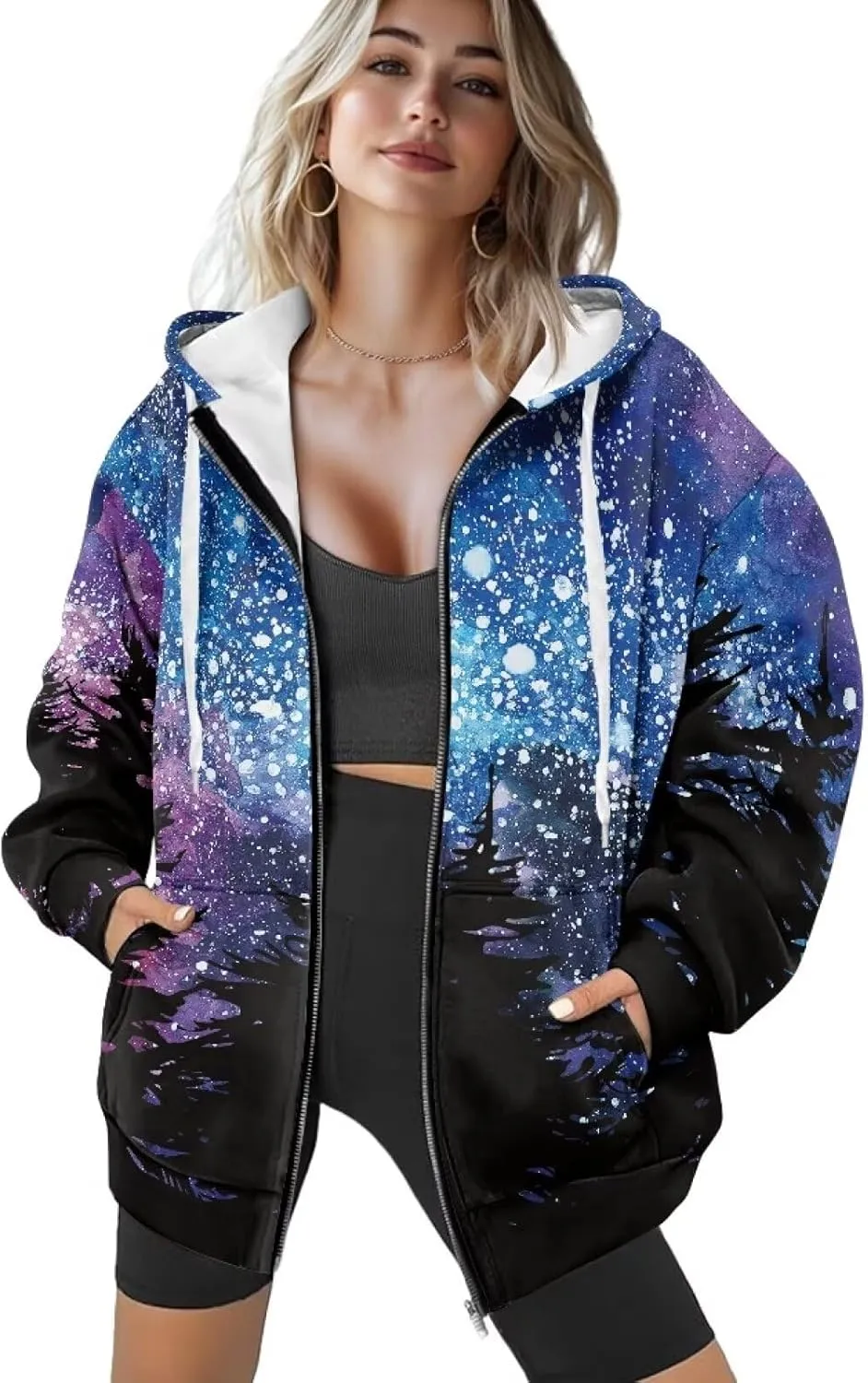 Womens Zip Up Hoodie Long Sleeve Fall Hooded Sweatshirts with Pockets Lightweight Jacket