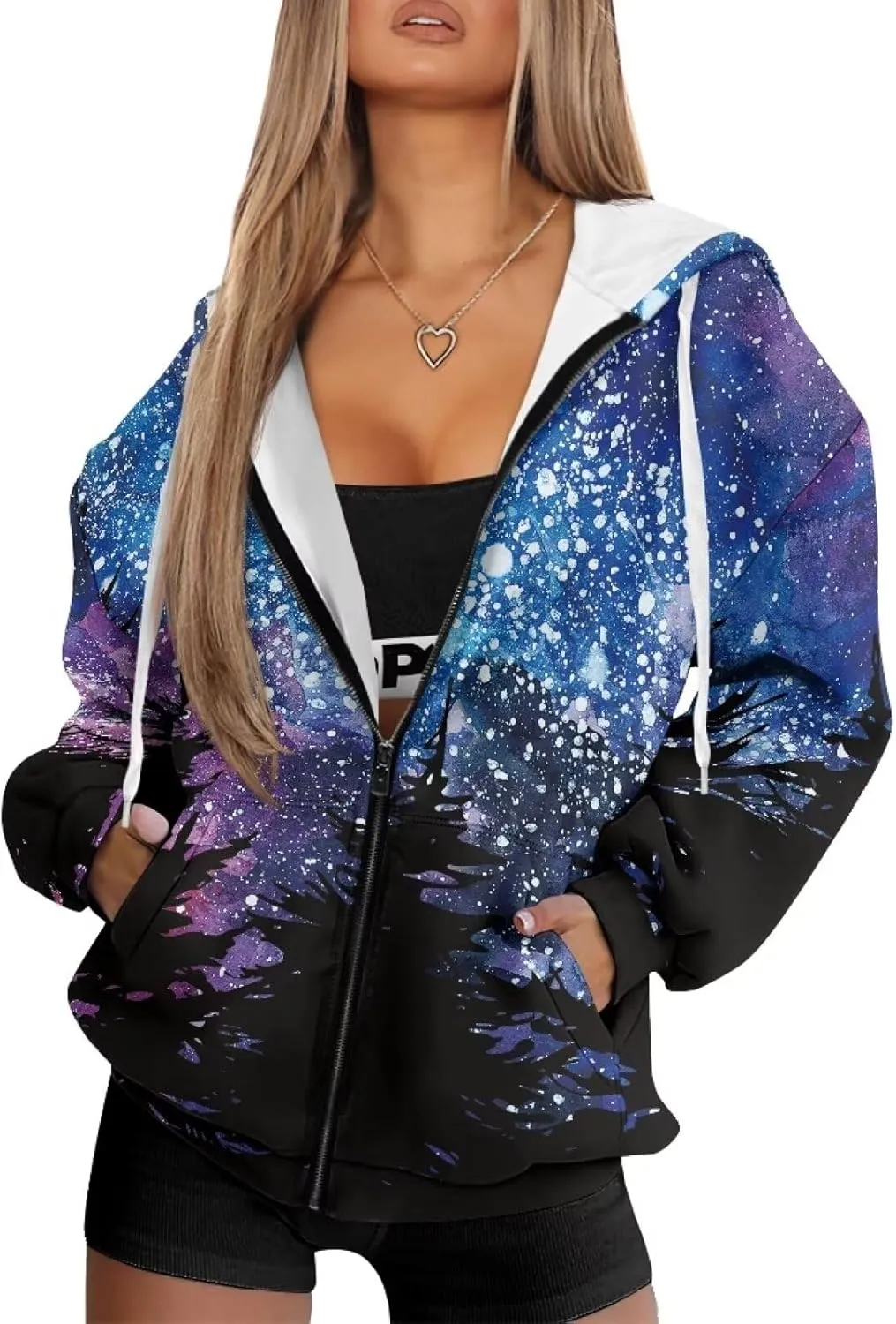 Womens Zip Up Hoodie Long Sleeve Fall Hooded Sweatshirts with Pockets Lightweight Jacket