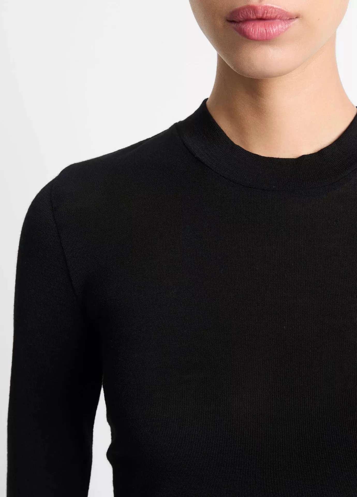 Wool Three-Quarter-Sleeve Mock-Neck Top - Black