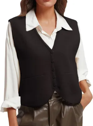 Wowcarbazole Women's Cropped Sweater Vest Sleeveless V Neck Button Down Casual Knit Cardigan Vest Trendy Knitted Tank Tops