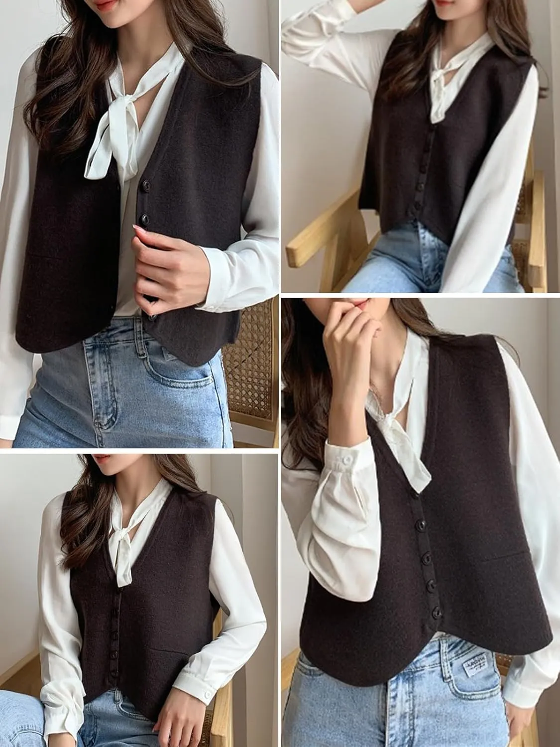 Wowcarbazole Women's Cropped Sweater Vest Sleeveless V Neck Button Down Casual Knit Cardigan Vest Trendy Knitted Tank Tops