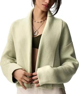 Wyeysyt Womens Cropped Cardigan Sweater Oversized Lapel Shawl Coatigan Chunky Knit Long Sleeve Sweater