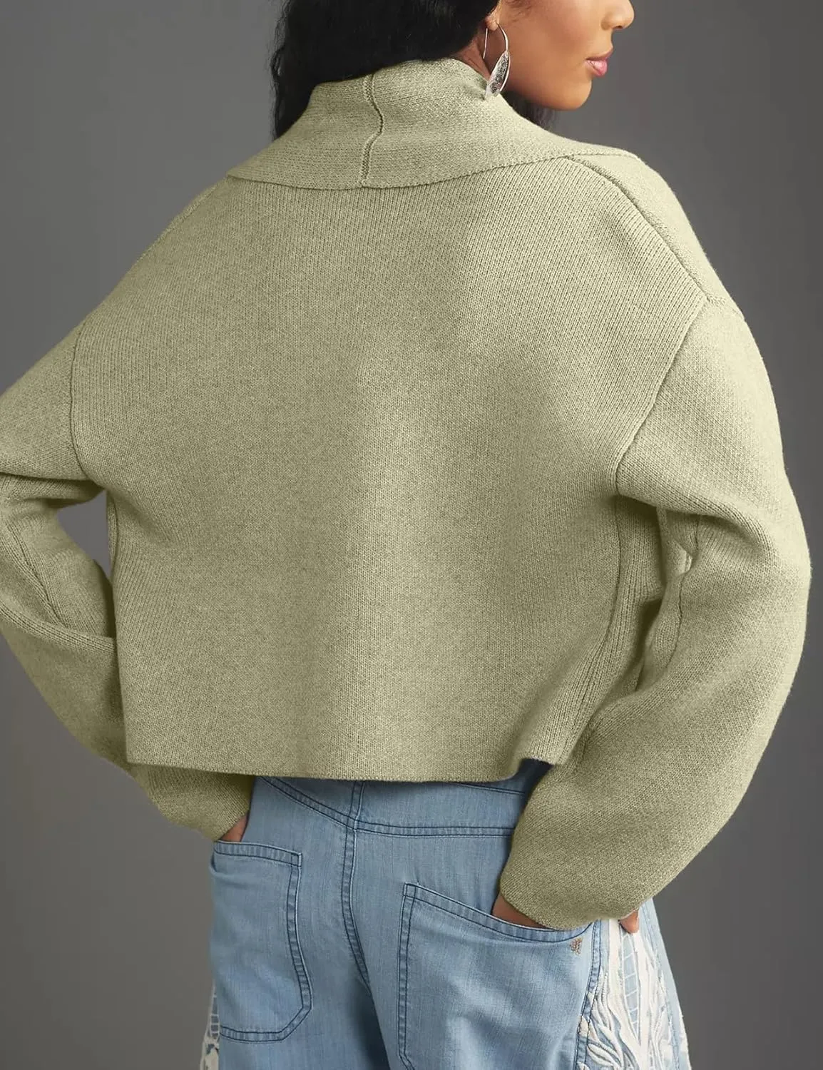 Wyeysyt Womens Cropped Cardigan Sweater Oversized Lapel Shawl Coatigan Chunky Knit Long Sleeve Sweater