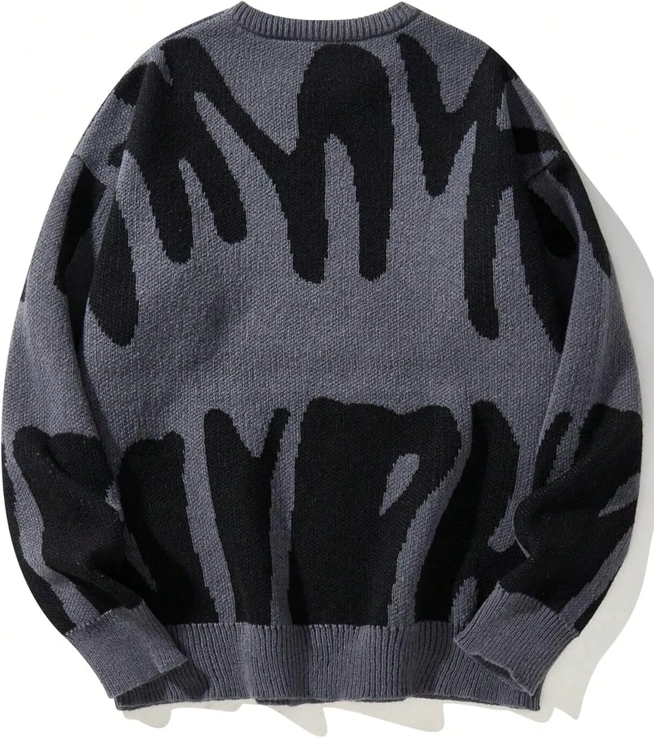 ZAFUL Men's Oversized Sweater Long Sleeve Crewneck Y2K Graphic Color Block Casual Knitted Pullover Sweater