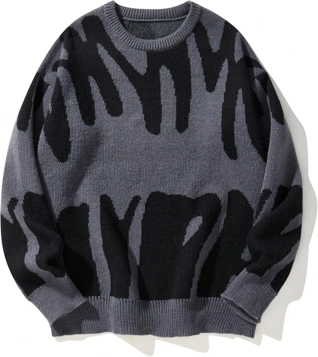 ZAFUL Men's Oversized Sweater Long Sleeve Crewneck Y2K Graphic Color Block Casual Knitted Pullover Sweater