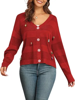 ZAFUL Women's 2024 Ugly Christmas Cardigans Sweater Lightweight Casual Long Sleeve Soft Knitted Open Front Cardigans
