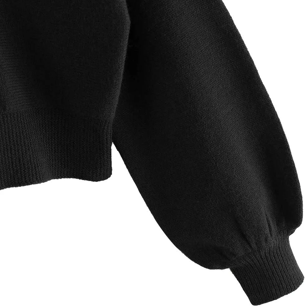 ZAFUL Women's Cropped Sweater V-Neck Long Sleeve Crop Sweater Pullover Jumper Knit Top