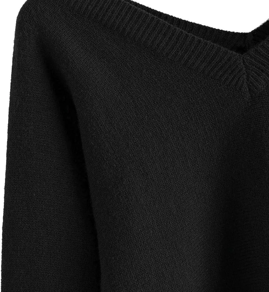ZAFUL Women's Cropped Sweater V-Neck Long Sleeve Crop Sweater Pullover Jumper Knit Top