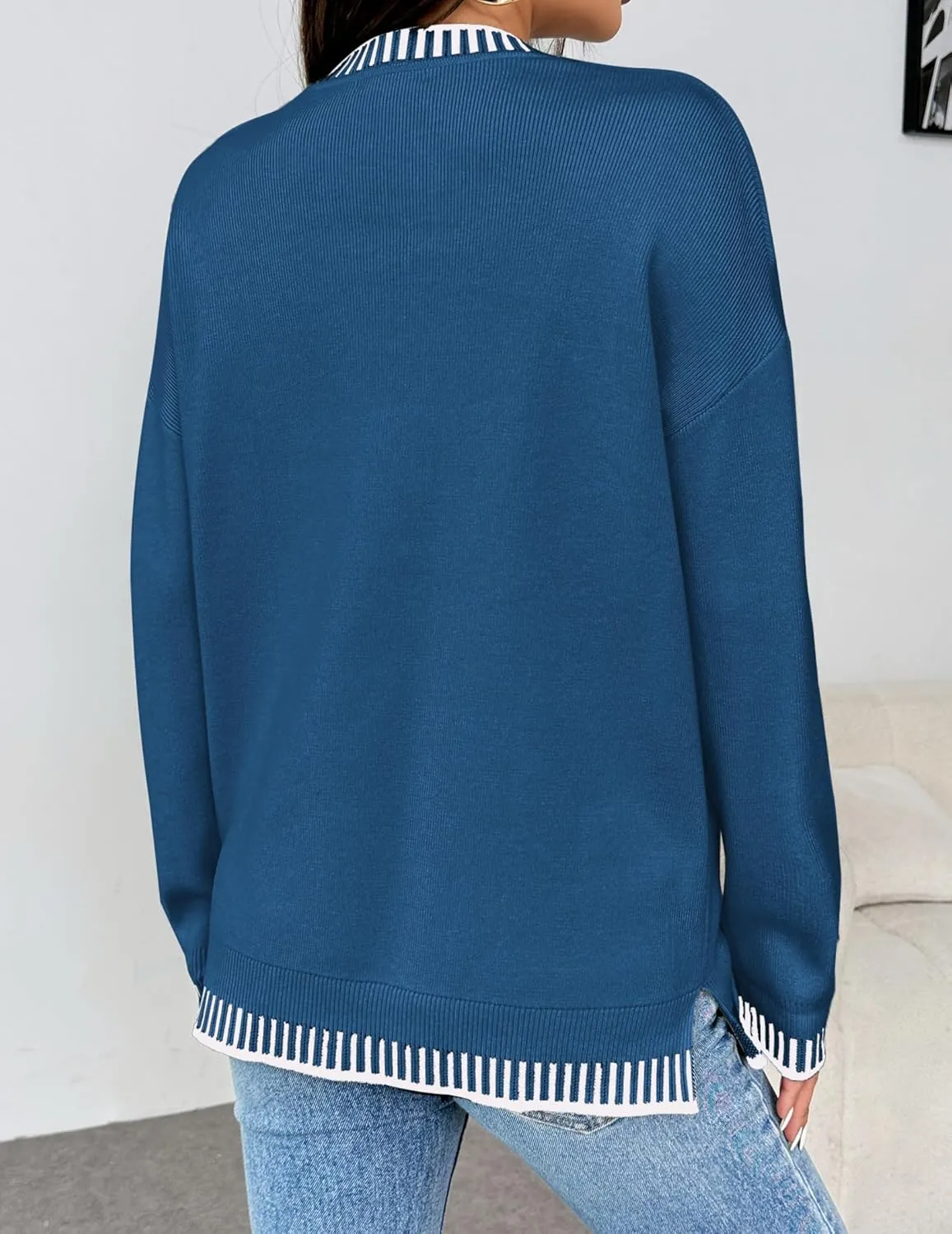 Zeagoo Womens Crewneck Pullover Sweater Long Sleeve Knit Side Slit 2024 Fall Winter Sweater Tops