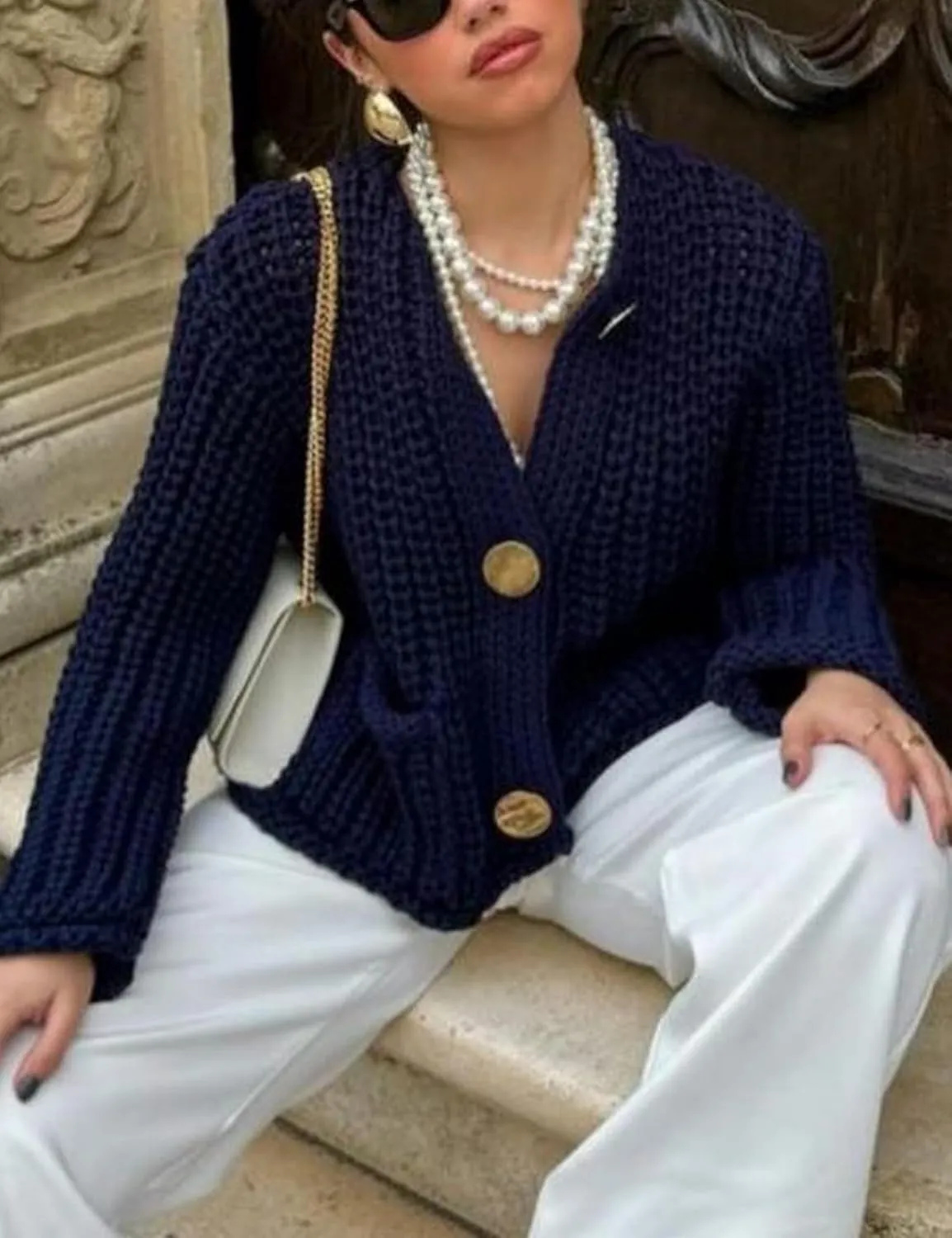 Zhiyouni Women's Cropped Cardigan Sweater Long Sleeves Button Down Chunky Knitted Coat