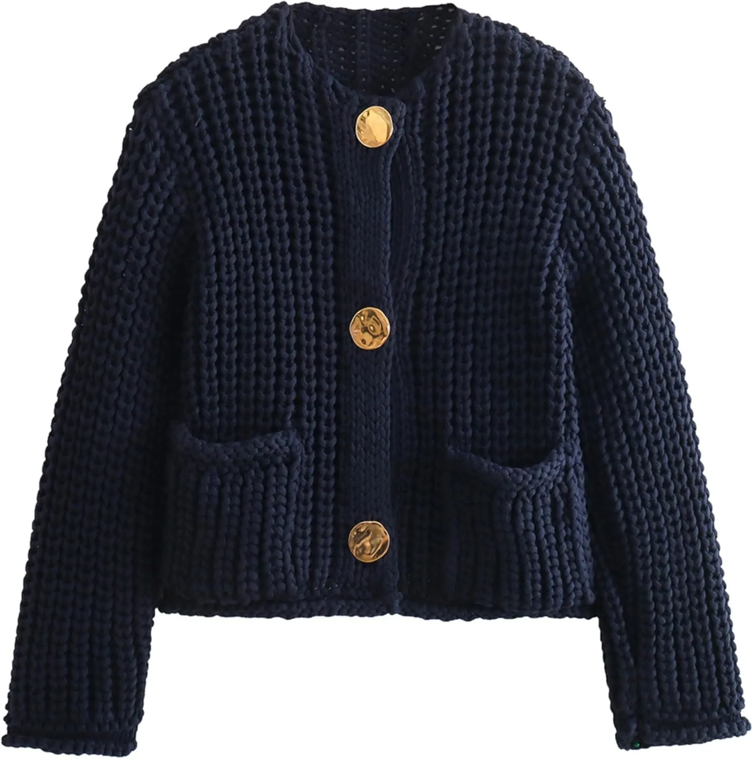 Zhiyouni Women's Cropped Cardigan Sweater Long Sleeves Button Down Chunky Knitted Coat